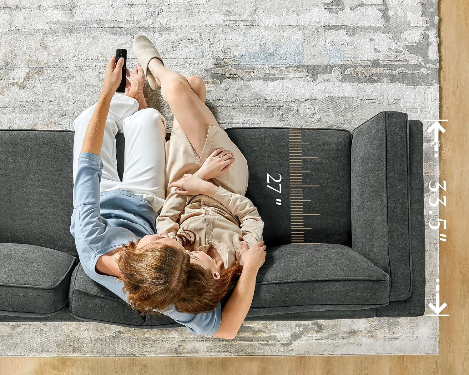 Papajet Sofa, 87inch Modern Sofa with Embedded Arm Pillow- Dark Grey Deep Seat Couch for Livingroom