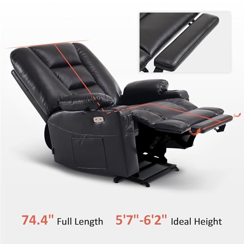 MCombo Small Power Lift Recliner Chair with Massage and Heat for Petite People, Cup Holders, USB Ports, Side Pockets, Faux Leather 7569 (Small