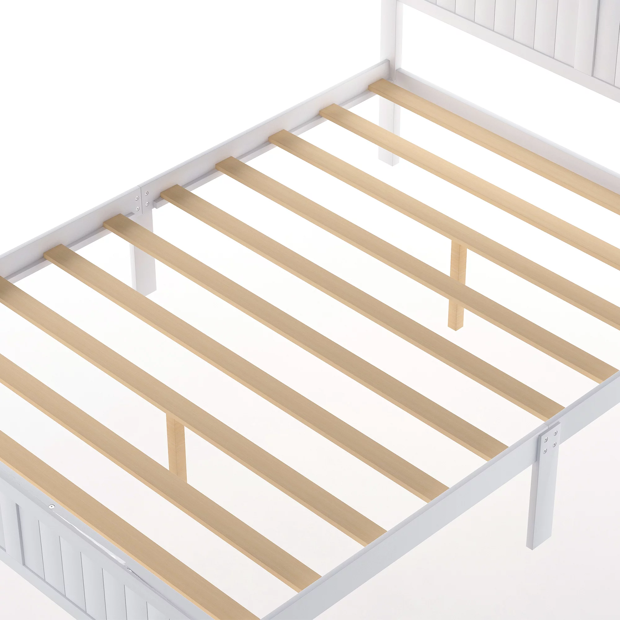 Twin Wood Platform Bed with Headboard & Big Storage Drawer for Kids, White
