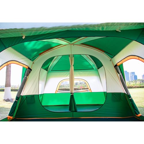 KTT Extra Large Tent 10-12-14 Person(B),Family Cabin Tents,2 Rooms,3 Doors and 3 Windows with Mesh,Straight Wall,Waterproof,Double Layer