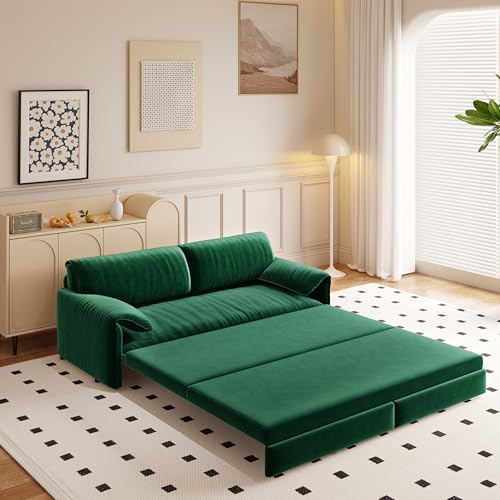 70.1" Futon Sofa Bed Queen Size, Pull Out Bed, 3-in-1 Convertible Sleeper Sofa with 2 Soft Pillows, Modern Velvet Futon Couch for Living Room