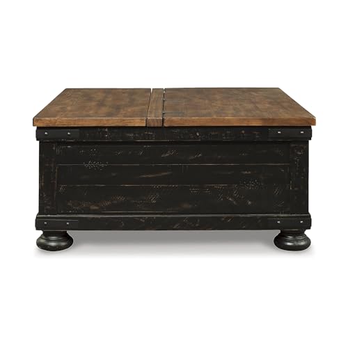 Signature Design by Ashley Valebeck Farmhouse Lift Top Coffee Table with Storage, Distressed Brown & Black Finish