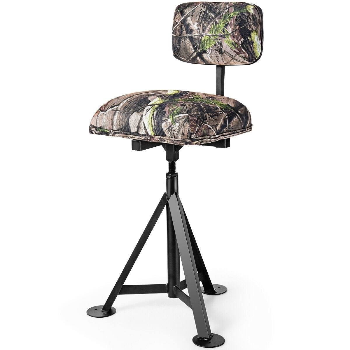 Swivel Hunting Chair Tripod Blind Stool with Detachable Backrest - Camouflage - 16” x 15” x 30”-38.5” (L x W x H)