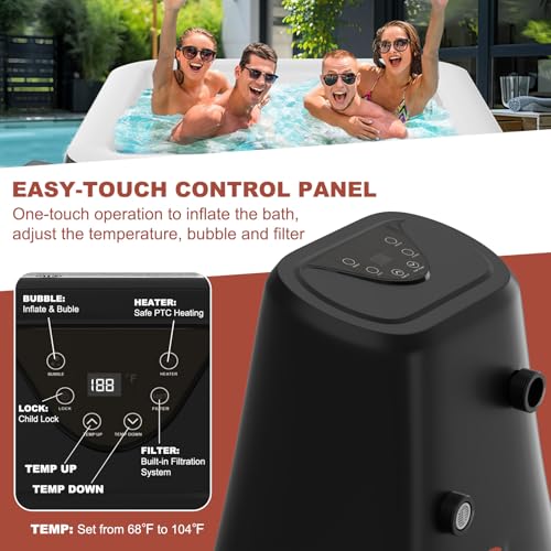LILYPELLE 4-6 Person Inflatable Hot Tub, Large Portable Square Hot Tub with 130 Bubble Jets, Outdoor Spa Bathtub Set Included Heater Pump