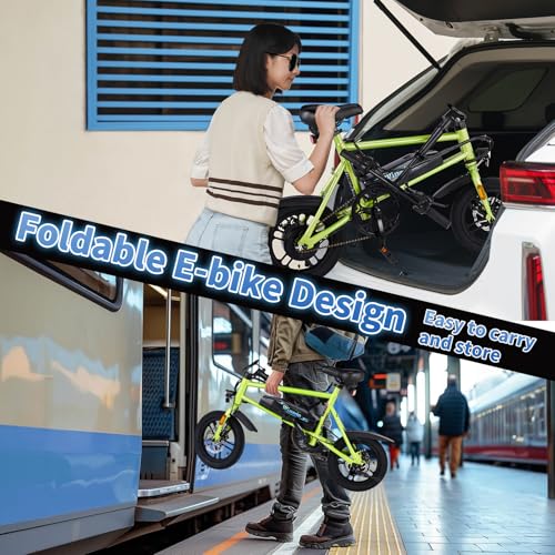 Winado Electric Bike for Adults, 14" Folding Electric Bicycle 450W Motor with Dual Disc Brakes, Max Range 25Miles(Pedal-Assist) & Speed 15.5MPH