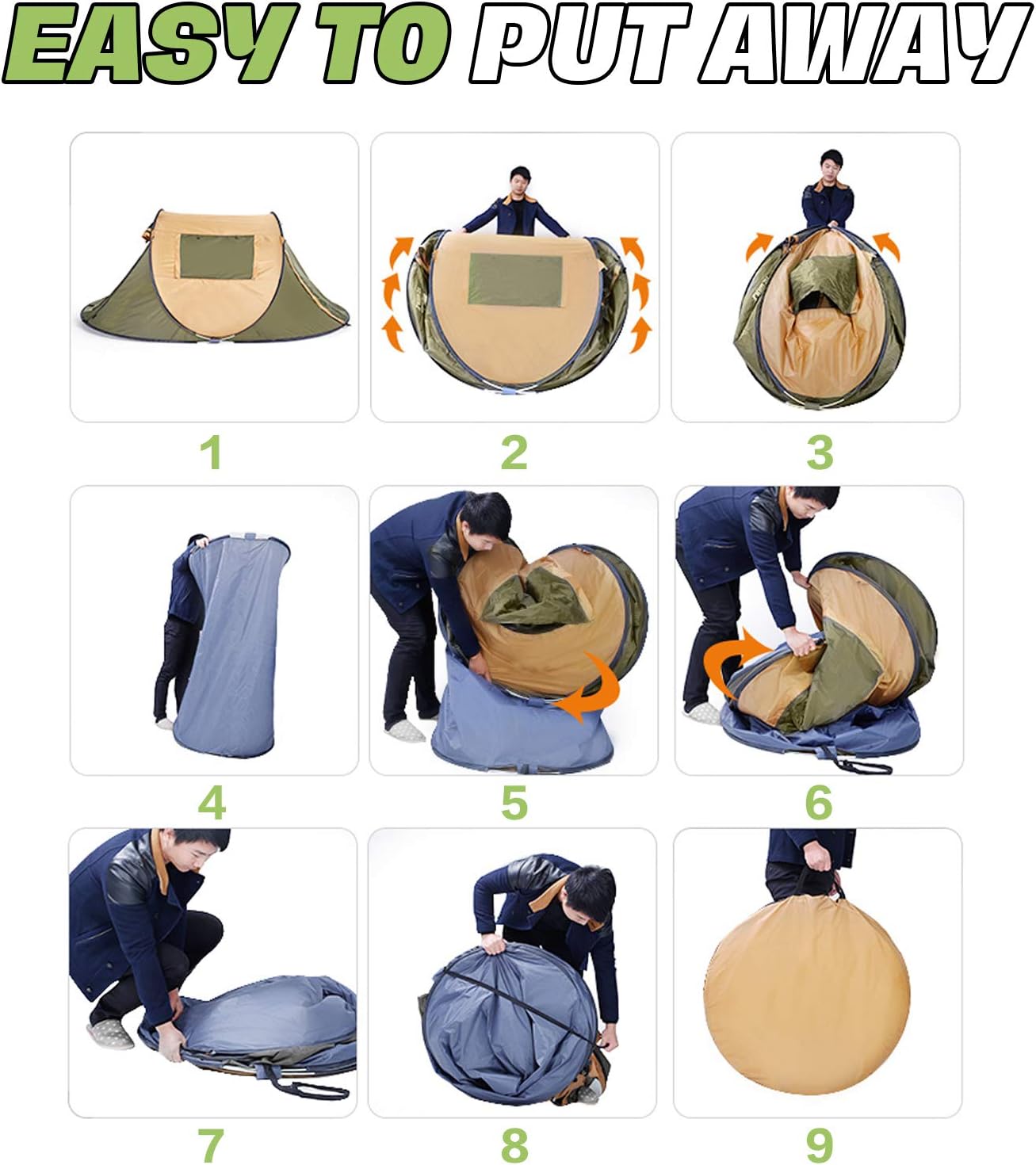 Camping Tent Easy Pop Up Tent, 3/4 Person Outdoor Waterproof Tent Automatic Setup 2 Doors Instant Family Tents with Stability Poles, Carry Bag