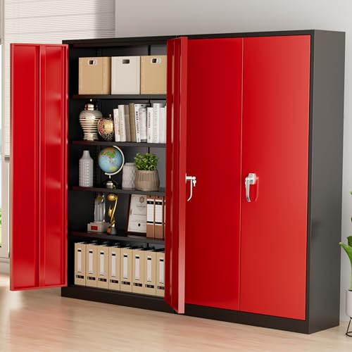 Greenvelly Metal Storage Cabinet, 72" Black Locking Storage Cabinets with Doors and 4 Shelves, Metal Cabinet for Garage Home Office, Classroom
