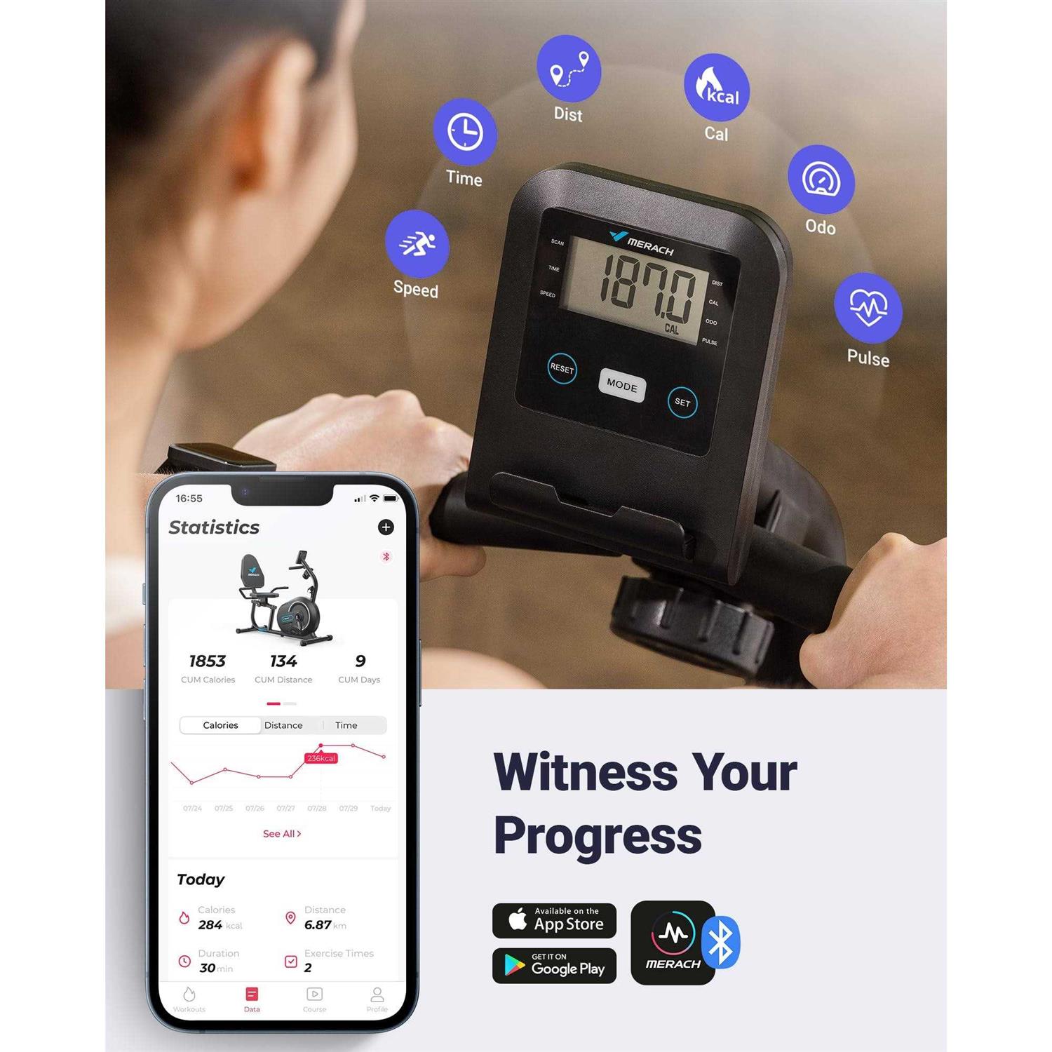 MERACH Recumbent Exercise Bike for Home with Smart Bluetooth and Exclusive App Connectivity - Sports Supplies Online Store