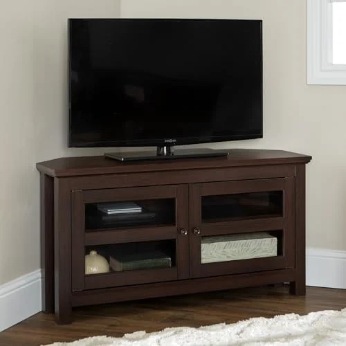 RUNFAYBIU Modern Farmhouse Wood Corner Universal TV Stand for TV's up to 50"