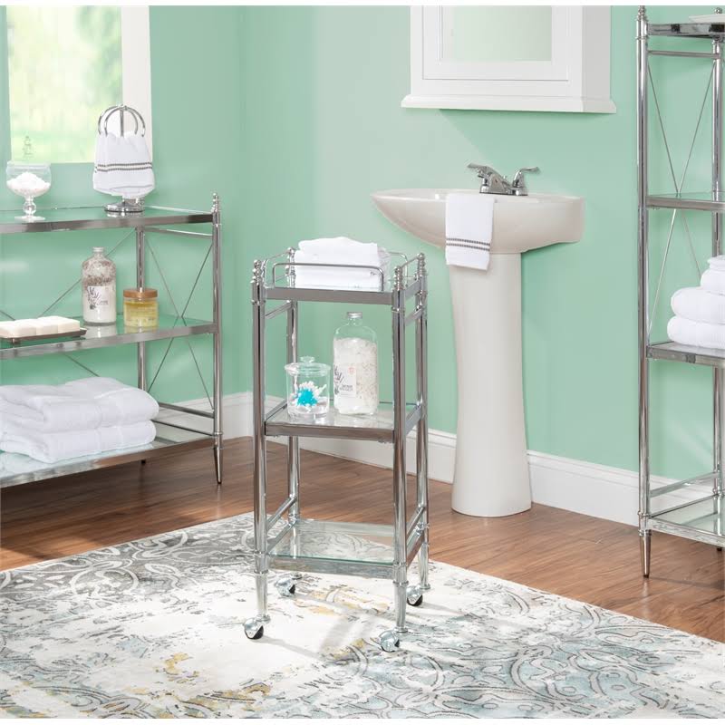 Linon Summit Metal and Glass Cart in Chrome - CYMX289