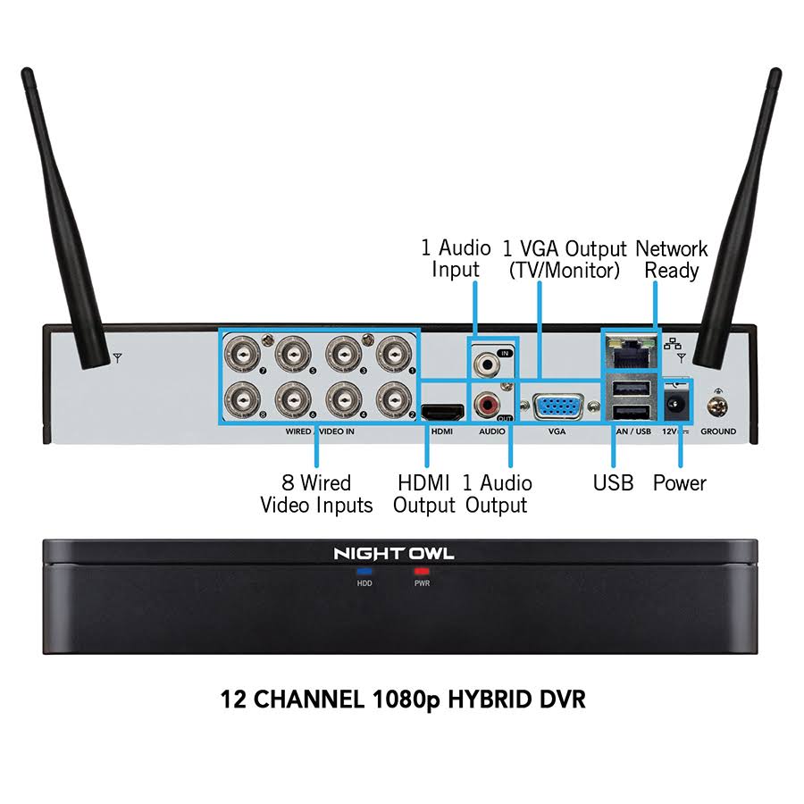 Night Owl 12 Channel 1080p HD Wired + Wireless DVR
