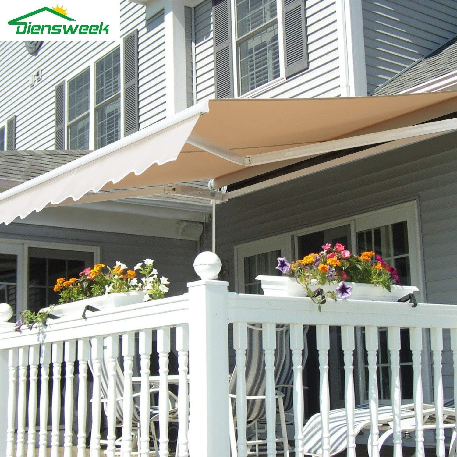 Diensweek Patio Awning Retractable 10'x8', Fully Assembled Manual Commercial Grade - Quality 100% 280G Ployester Window Door Sunshade Shelter