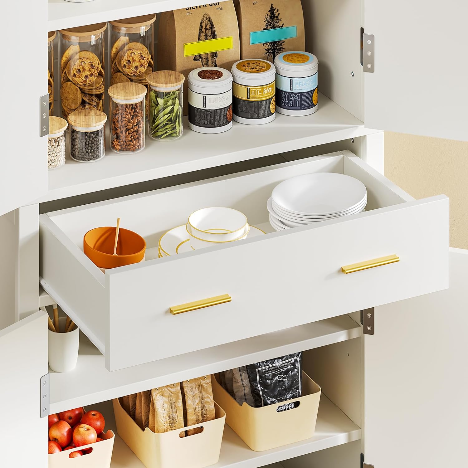 YITAHOME Pantry Cabinet, 72" Tall Kitchen Cabinet with Carved Design Doors