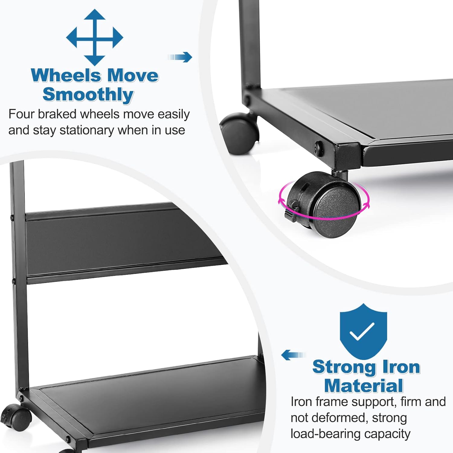 Bfttlity Computer Tower Stand, Iron PC Stand 2-Tier CPU Stand with Locking Caster Wheels Suitable for Most PC