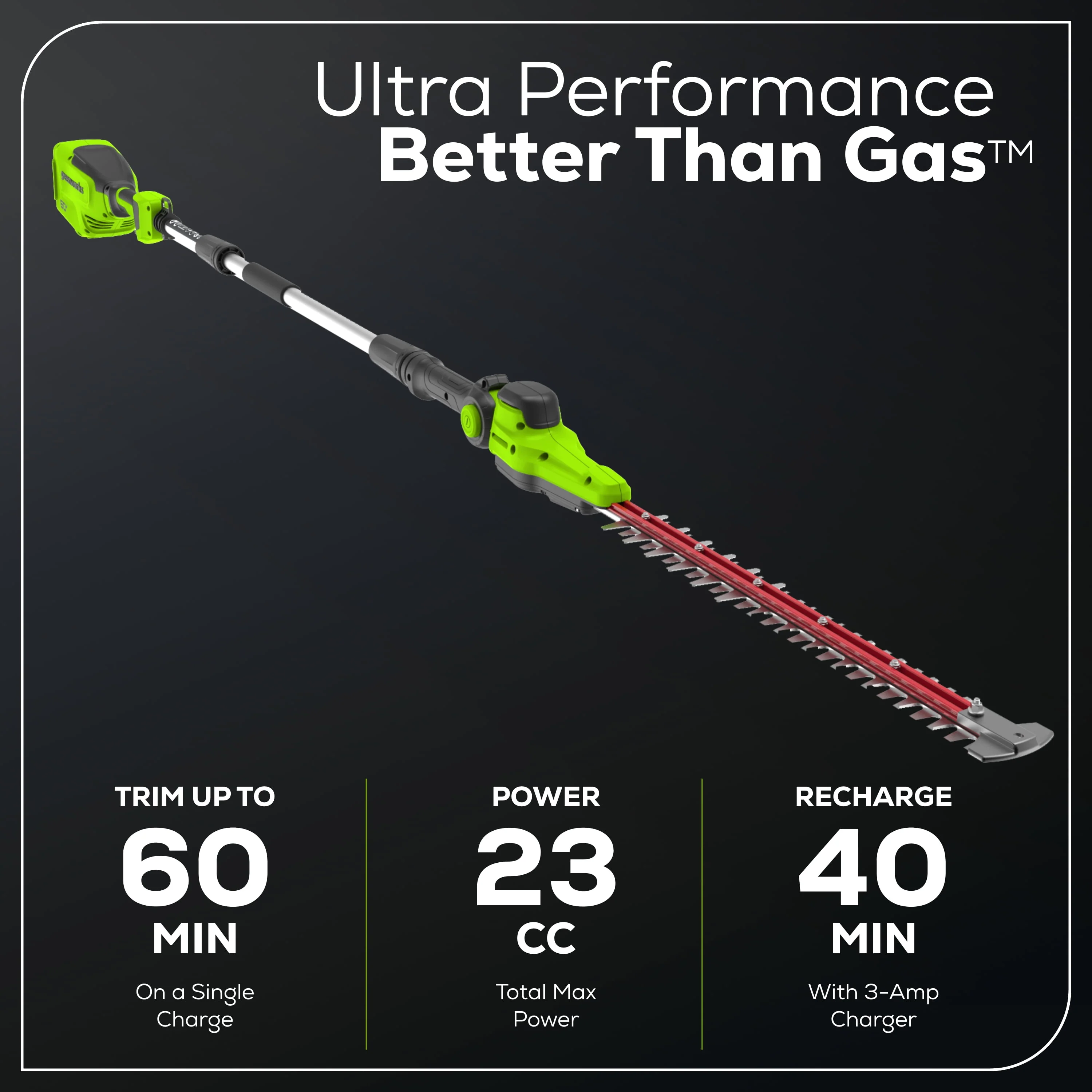 Greenworks 60V 20 Pole Hedge Trimmer with 2.0 Ah Battery & 3 Amp Charger 2307502