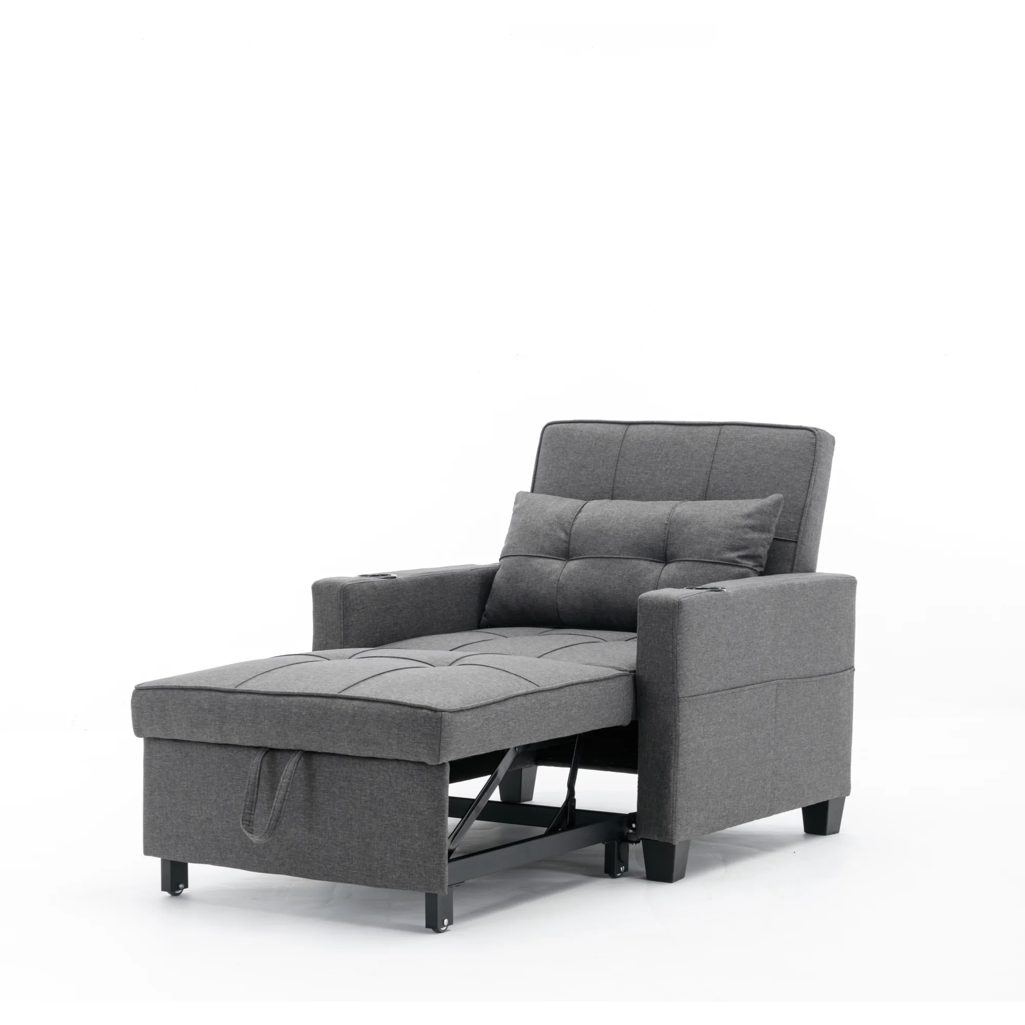 Futon Chair Bed Convertible Chair 3-in-1 Pull Out Sleeper Chair Beds with USB Ports, Armchair Bed Sleeper for Living Room (Dark Grey Linen)