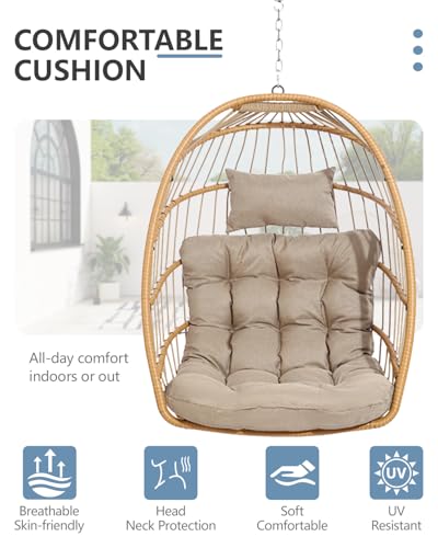 SWITTE Egg Chair Outdoor with Stand, Indoor Wicker Hanging Egg Swing Chair with Cushion, 350lbs Capacity for Patio, Bedroom, Garden - Gray