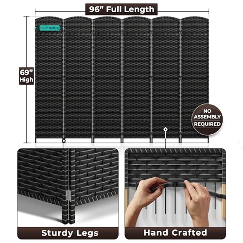 Sorbus 8-Panel Black Room Divider with Double Hinged Panels, 6 ft Tall Folding Privacy Screen