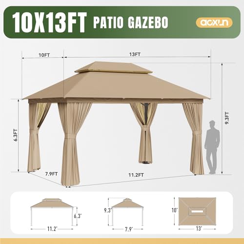 AOXUN Outdoor Gazebo for Patio 10x12, Metal Frame Canopy with Double Roofs