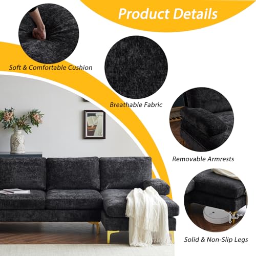 Karl home Convertible Sectional Sofa 110" U-Shape Sofa Couch 4-Seat Couch with Chaise ChenilleFabric Upholstered for Living Room, Apartment, Office