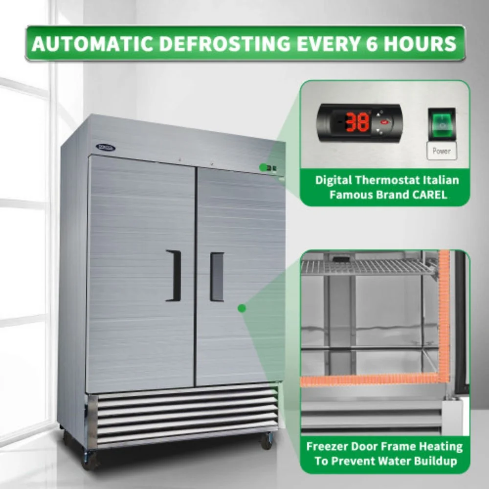ORIKOOL 54" Commercial Refrigerator 49 Cu.ft with 2 Solid Door Reach-In Refrigerators Stainless Steel ETL Approved Upright Fridge Storage  Silver +