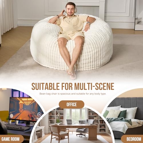 Hobestluk 5ft Bean Bag Chairs for Adults Large Beanbag Chair with Stripe Plush Cover Big Bean Bag Chair for Living Room Bedroom Dorm Office -Black