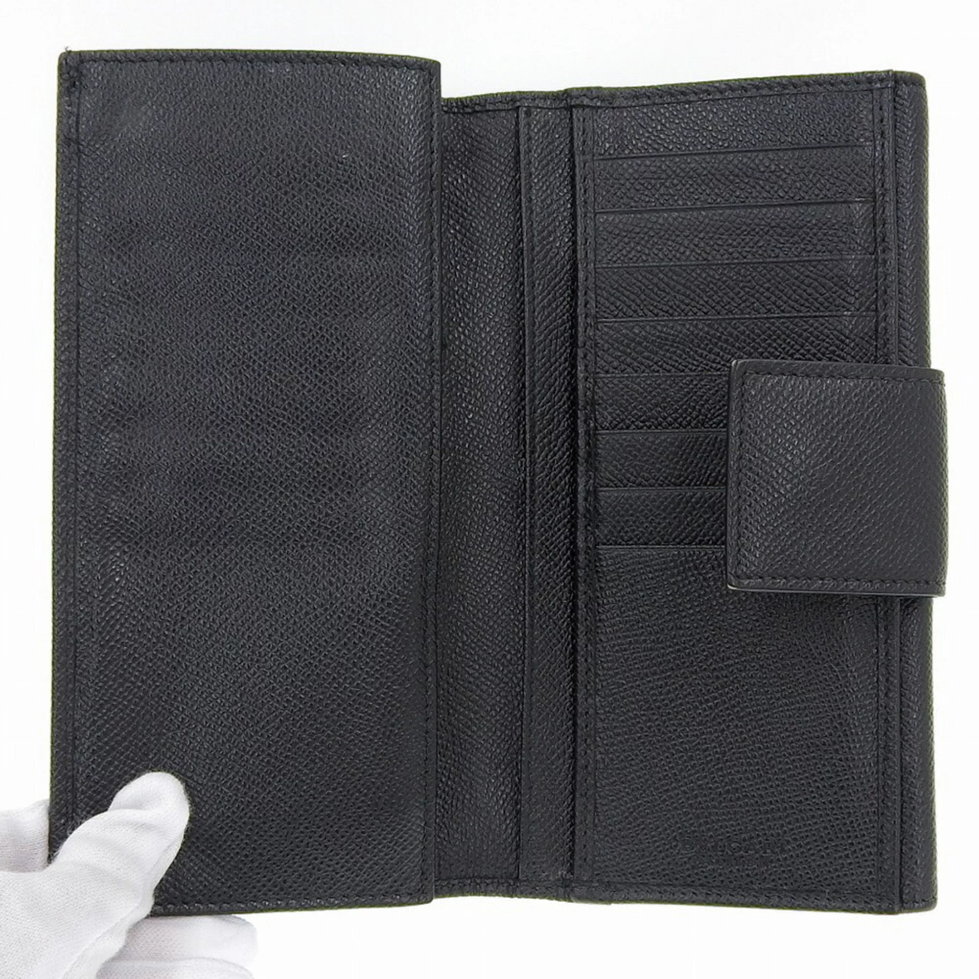 Pre-Owned Bulgari BVLGARI logo double hook long wallet W leather black (Fair)