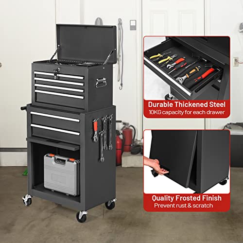 ERGOMASTER Rolling Tool Chest Cabinet Big Capacity Storage with Wheels and Lock Key, Portable Tool-Box Organizer with Sliding Drawers