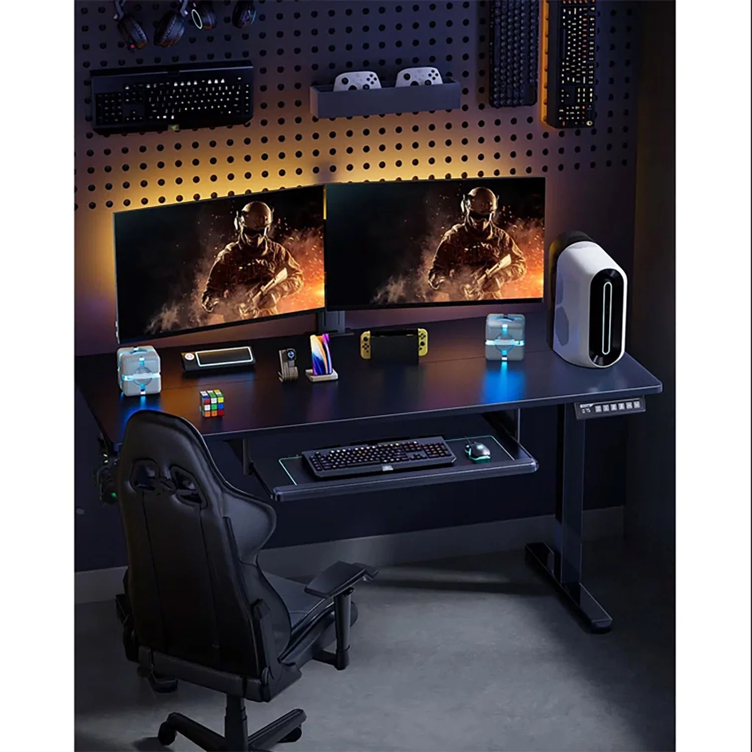 Electric Standing Desk with Keyboard Tray 55 x 28 inches Height Adjustable Gaming Sit Stand up Desk for Home Office Work