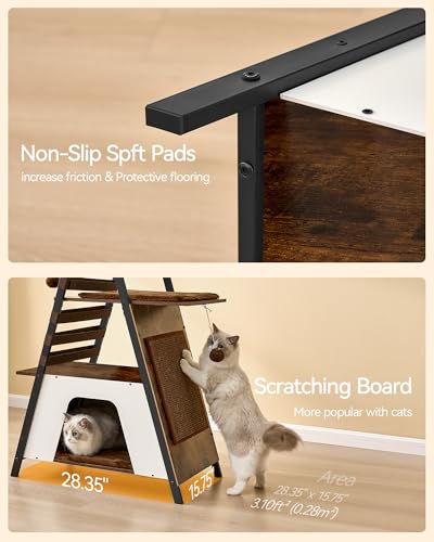 FourFurPets 72.4" Modern Cat Tower for Indoor Cats - Multi-Level Condo With Caves, Tall Tree With Scratching Board, Wooden Tower With Large Perch