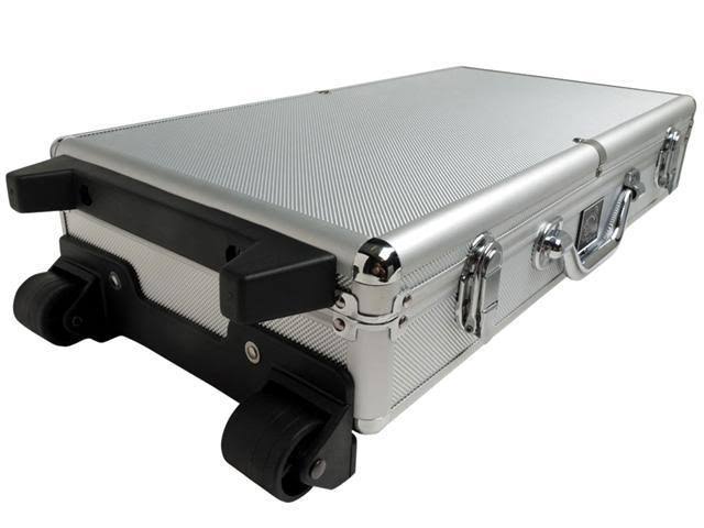 White Swan mAh Jongg - Ivory Tiles - Modern Pusher Arms - Wheeled Aluminum Case - Silver