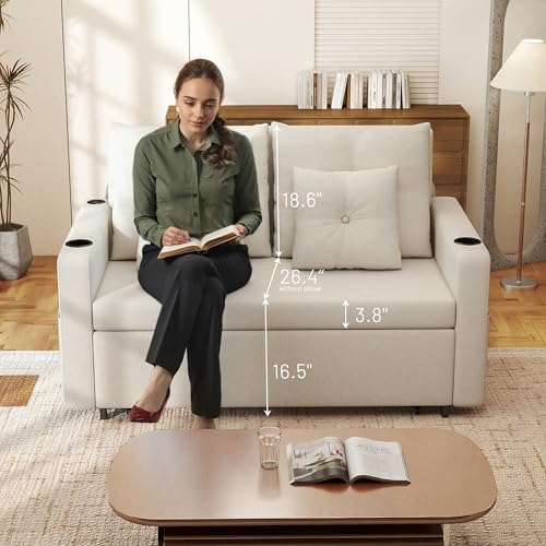 3 in 1 Pull Out Couch, 56 Inch Convertible Sleeper Sofa Bed, Loveseat Sofa with Cup Holders, USB, Sofa Couches for Living Room, Bedroom, Apartment