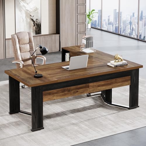Tribesigns 70.86" Executive Desk with Mobile File Cabinet, Large L Shaped Computer Office Desk with 2 Drawers and Storage Shelves