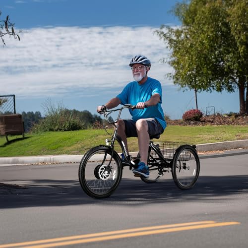ANCHEER Electric Tricycle for Adults, Peak 600W Electric Trike, 24" 499Wh Folding 3 Wheel Ebike for Adults & Seniors, 15.5MPH & 55Miles Electric Bike
