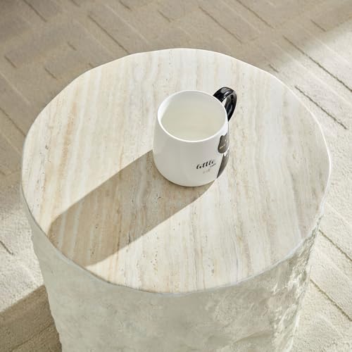 JUSTONE 15.75 ''Round Coffee Table, Accent End Table for Living Room Office Apartment, Modern Minimalist Side Table with Faux Marble Pattern