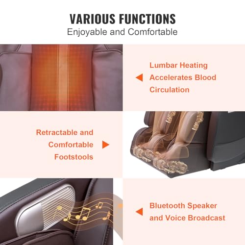 VEVOR Full Body Massage Chair, SL-Track Zero Gravity Massage Recliner, 3D Shiatsu, Body Scan, Heating, Bluetooth Speaker, Airbags for Living Room