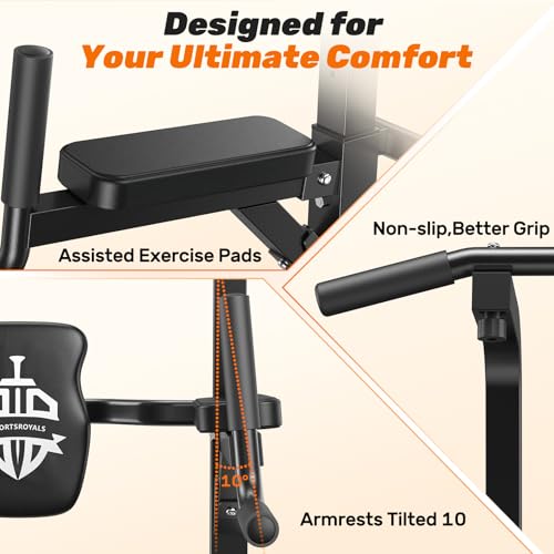 Sportsroyals Pull Up Bar Dip Station Power Tower Assistive Trainer Multi-Function Home Gym Strength Training Fitness Equipment 450LBS