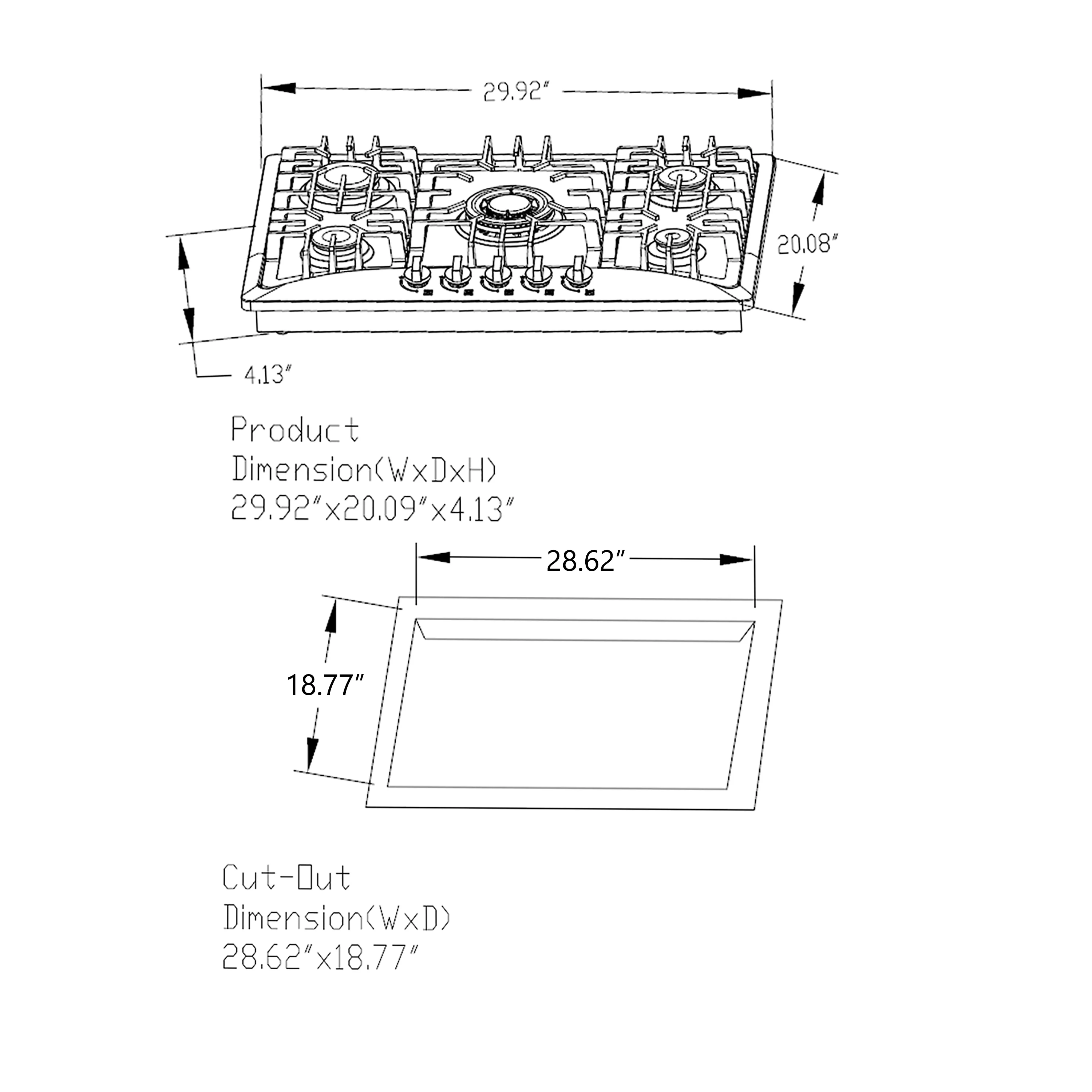 Empava 30 in. Built-in Gas Cooktops 30GC5B70C