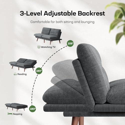 Marsail Futon Sofa Bed, Futon Couch with Adjustable Backrest & Armrests, Convertible Small Sleeper Sofa Bed for Small Apartments, Study Room, Office