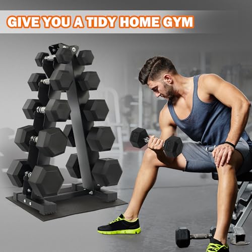 Dumbbell Set with Rack, Rubber Coated Hex Dumbbell Weights in 150lbs, 5, 10, 15, 20, 25lbs Pair, Black