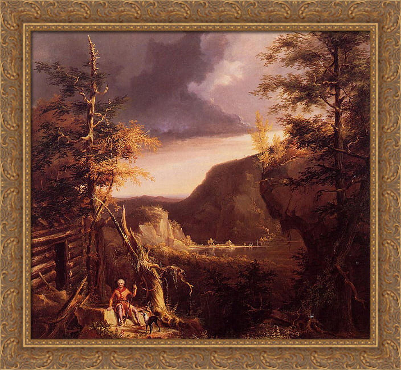 Daniel Boone Sitting at the Door of His Cabin on the Great Osage Lake, Kentucky 30x28 Large Gold Ornate Wood Framed Canvas Art by Thomas Cole