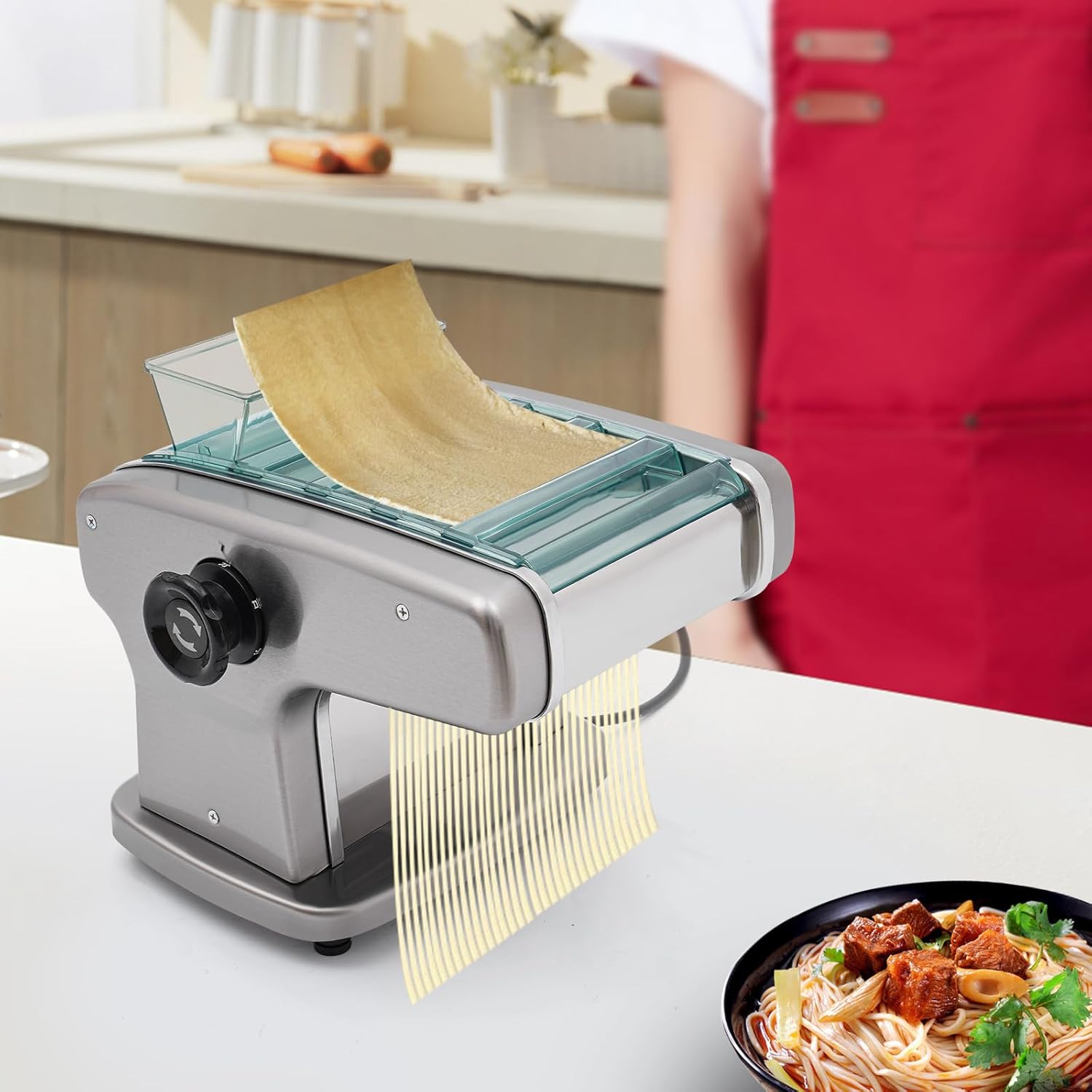 Electric Pasta Maker, 110V 135W Automatic Noodle Maker Machine Noodle Dough Pressing Machine for Commercial and Home Use