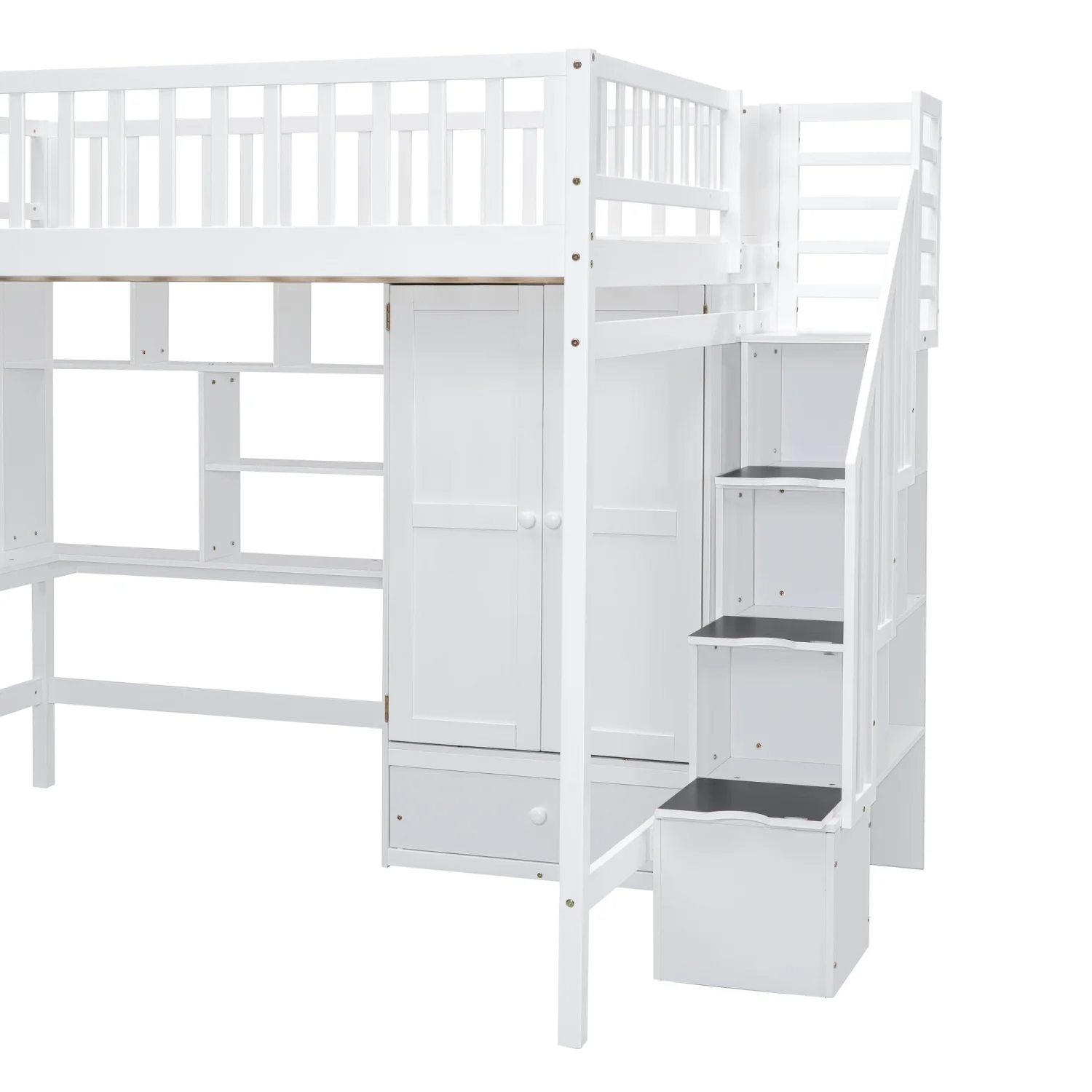 Churanty Full Loft Bed with Wardrobe Storage Space, Stairs Loft Bed with Desk and Shelves for Kids Boys Girls Teens,White - Radiant Selections