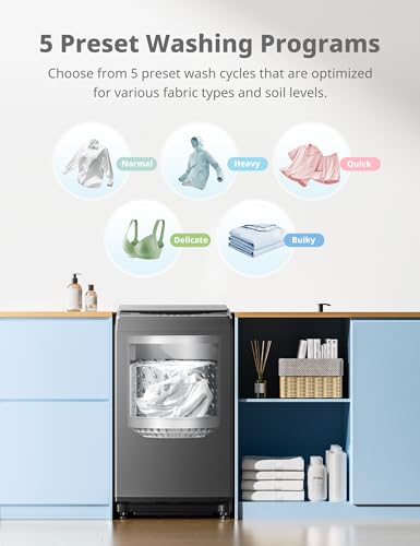 Comfee Portable Washing Machine, 0.9 cu.ft Compact Washer With LED Display, 5 Wash Cycles, 2 Built-in Rollers, Space Saving Full-Automatic Washer