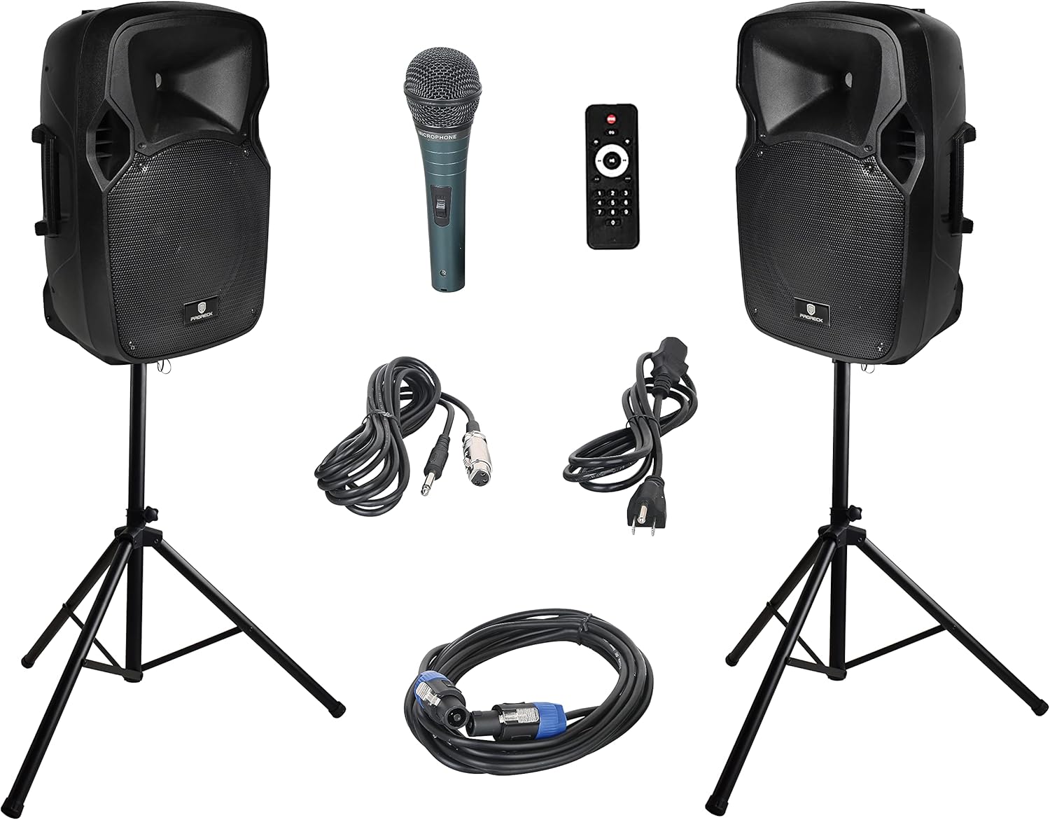 PRORECK Party 12 12-Inch 1000 Watts 2-Way Powered PA Speaker System Combo Set with Bluetooth/USB Drive Read Function/SD Card Reader/FM Radio/Remote