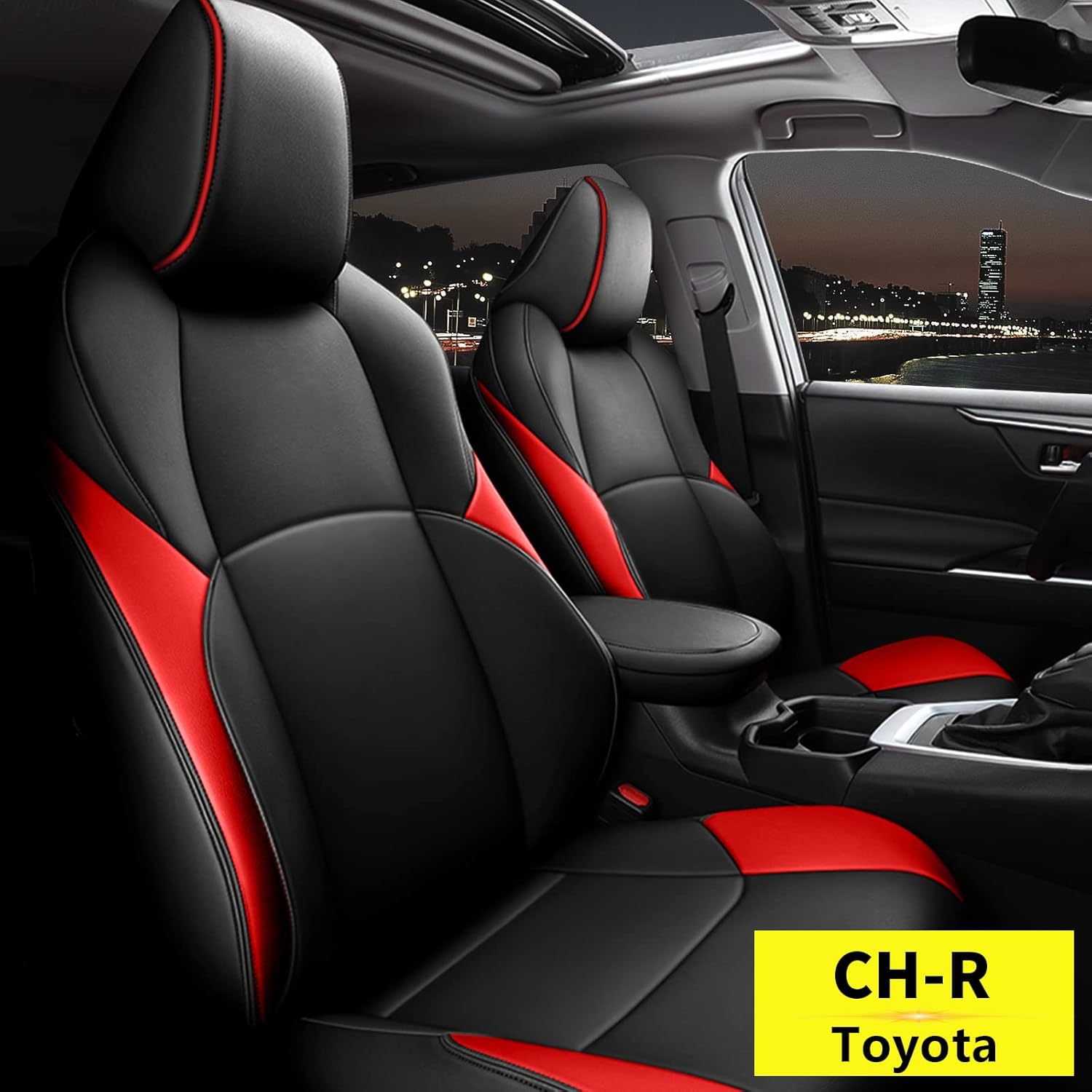 JXAUTO Custom Fit for Toyota C-HR Faux Leather Car Seat Covers Full Set Compatible for 2016 2017 2018 2019 2020 2021 2022 C-HR (Black)