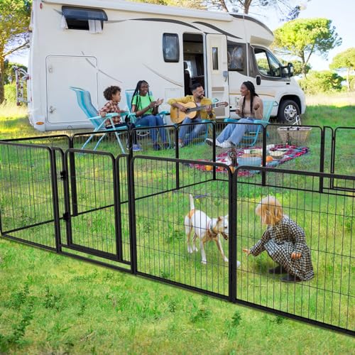 Dog Playpen Outdoor Extra Wide 12 Panels Heavy Duty Anti-Rust Coating-Strengthened Dog Fence 40" Height with Doors Portable for RV Camping Yard