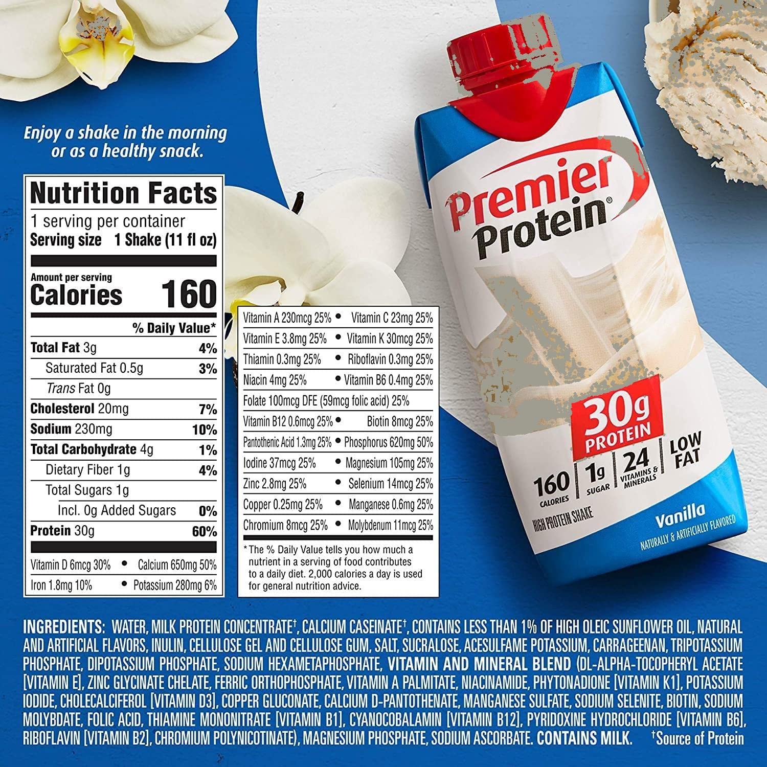Premier Protein High Protein Shakes Variety Sampler Pack, 11 Fl. Oz Each - Cafe Latte, Chocolate, Vanilla, Caramel, Cake Batter