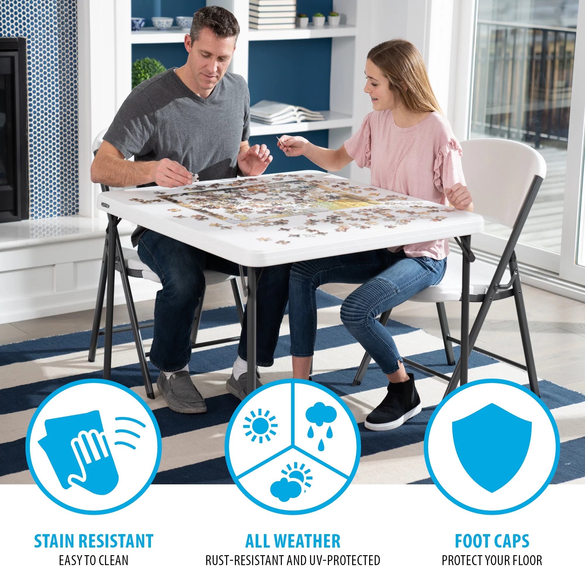 Lifetime 37 inch Square Folding Table, Indoor/Outdoor Commercial Grade, White Granite (80783)