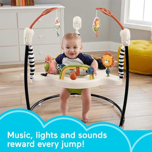 Fisher-Price Baby Bouncer Palm Paradise Jumperoo Activity Center with Music Lights Sounds and Developmental Toys​